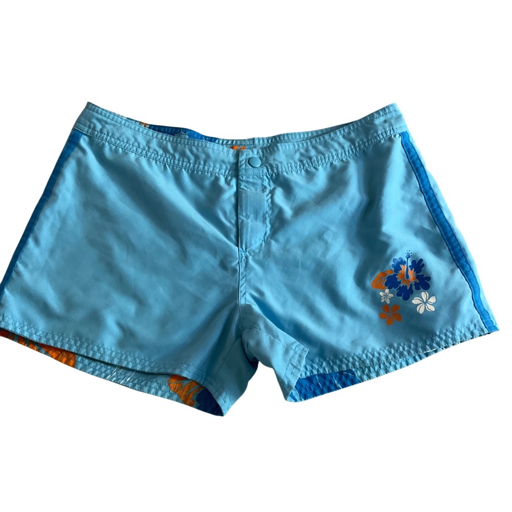Unbranded Reversible Board Shorts Womens 4 Blue Orange Floral Tropical Surf